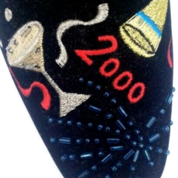 Worthington Black Velvet Embroidered Y2K 2000 Square Toe Heels Vintage Loafers - Picture 8 of 10